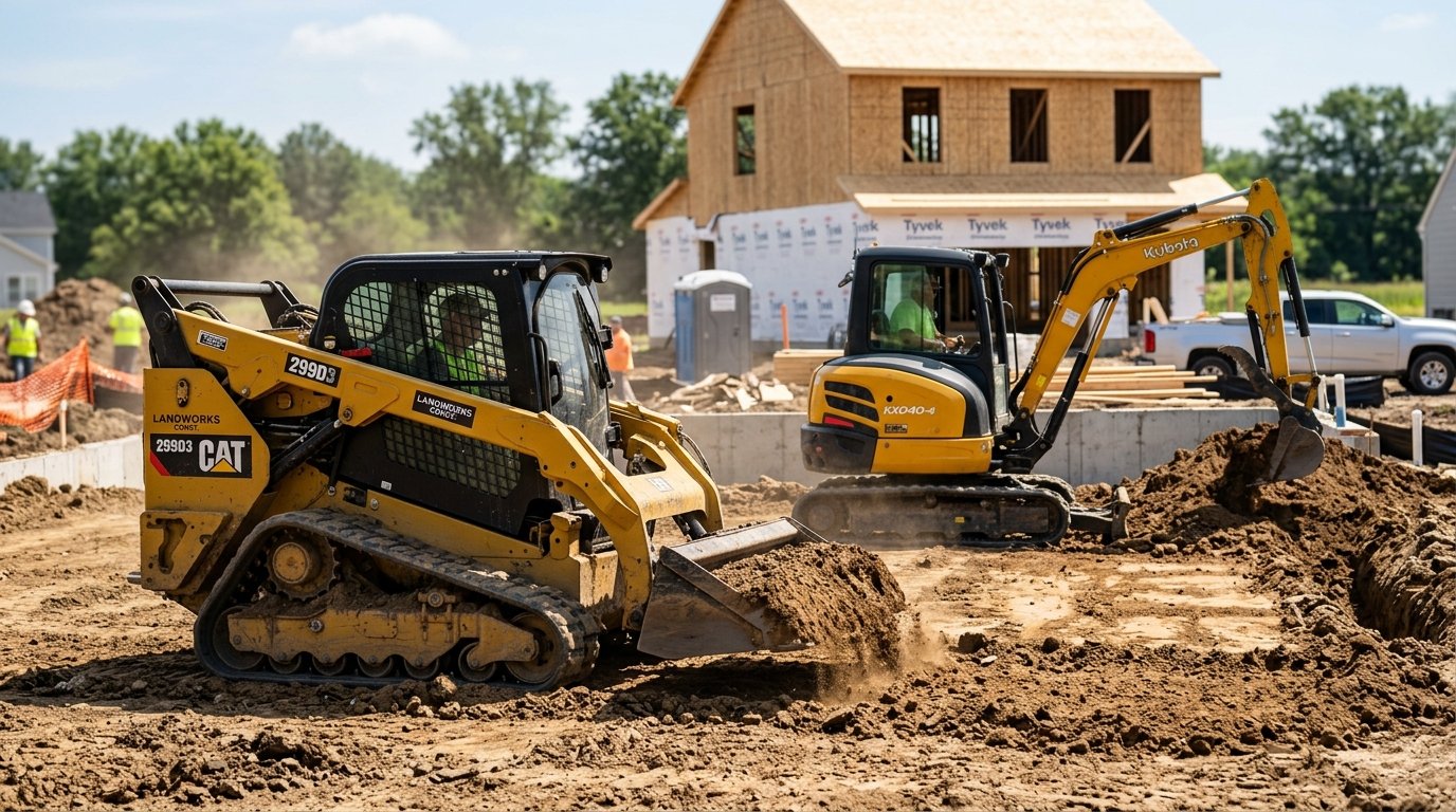 Skid Loader and Mini Excavator Dirt Work Machinery